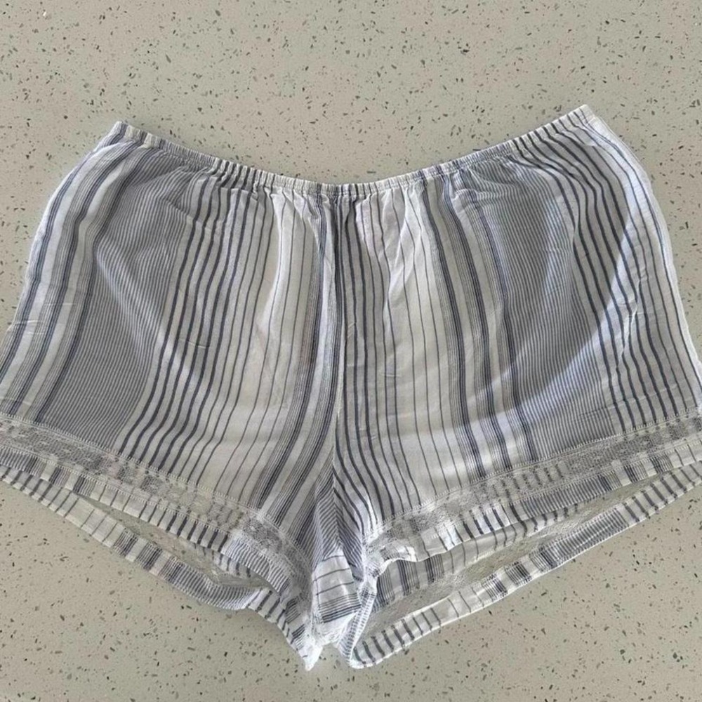 Victoria's Secret‎ Blue White Striped Lace Trim Pajama Shorts Womens Large